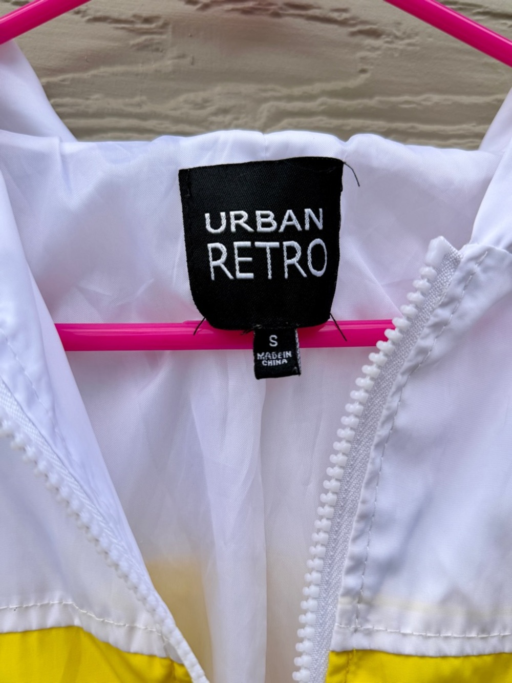 Urban Retro Colorblock Windbreaker Yellow Red White Women Small Zip Jacket Hood - Picture 3 of 9